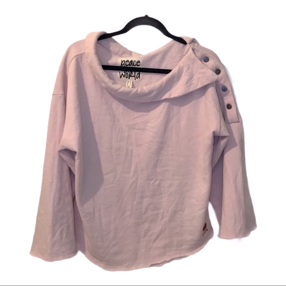 Peace Love World pink sweater Asymmetrical Neck Sweater XS raw hem